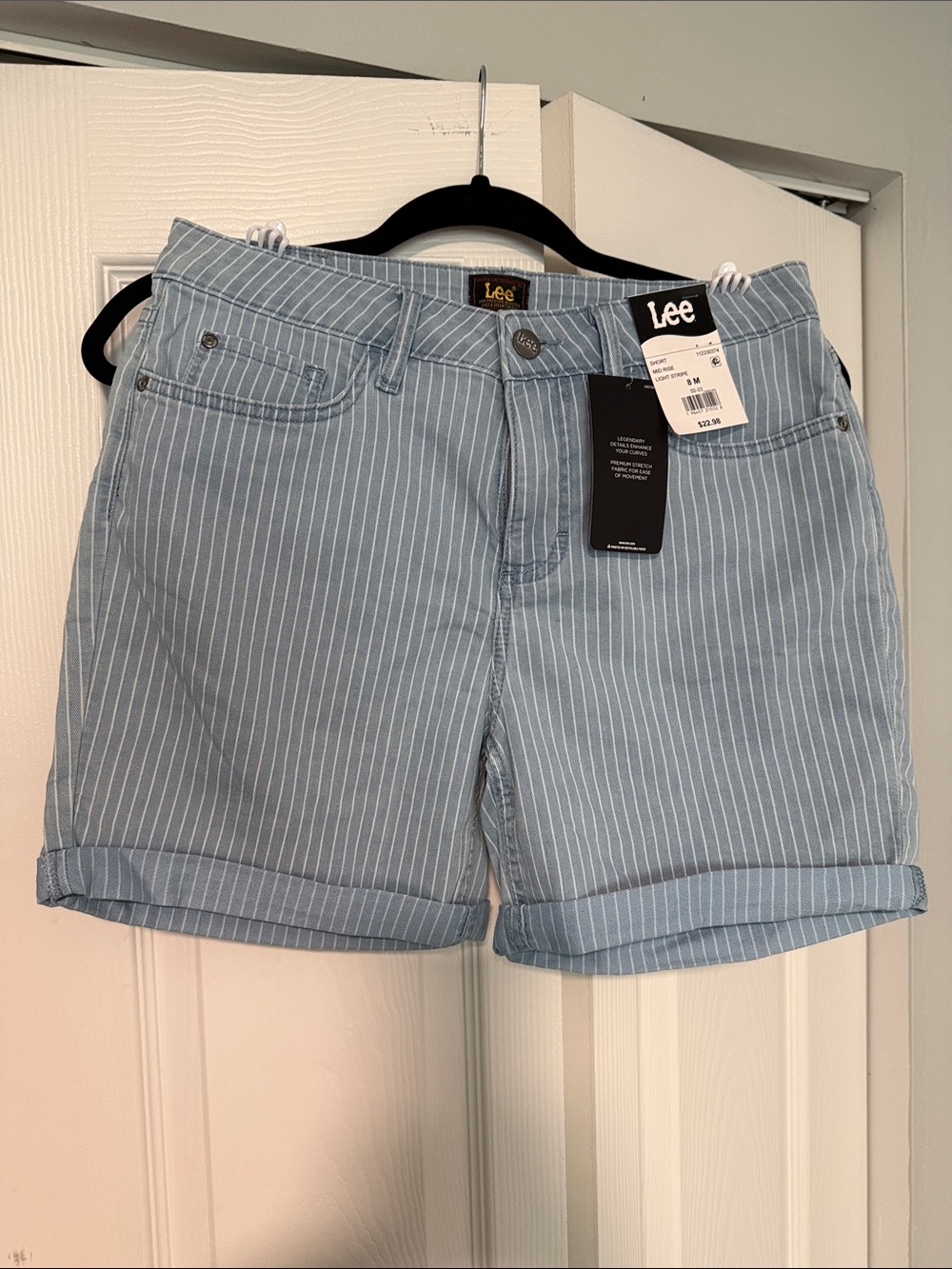 Lee Light Blue Pinstripe Cuffed Cotton Bermudas